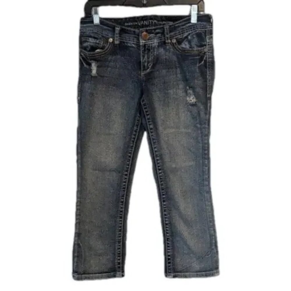 Vanity Premium Collection Curvy Jeans Cropped Capri Distressed Women's Size 28